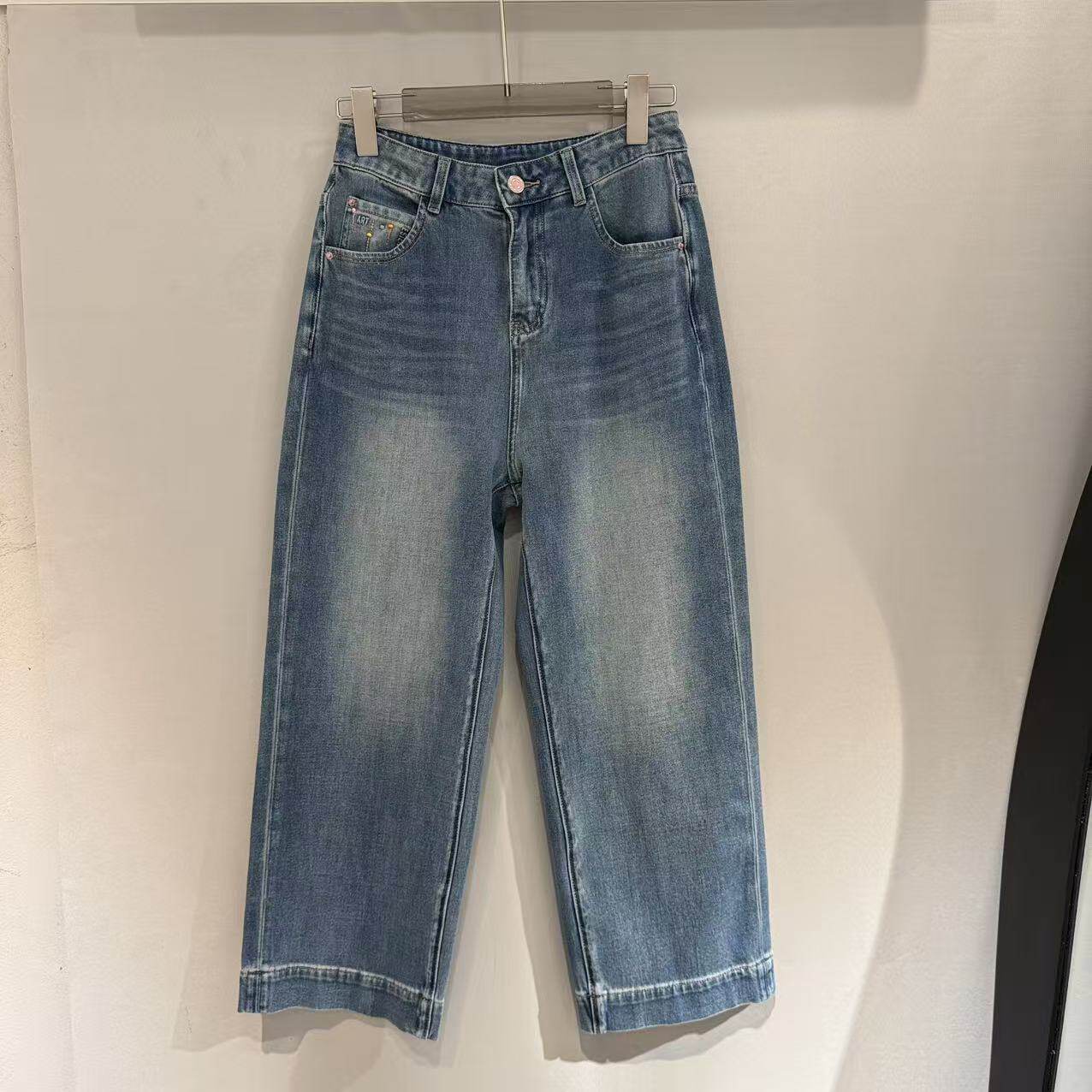 欧洲站2026新款欧货时尚字母刺绣高腰窄版直筒九分牛仔裤女32335