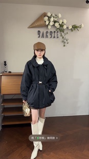 欧洲站2025冬新款时尚立领灯笼袖收腰系带中长款羽绒服外套00153