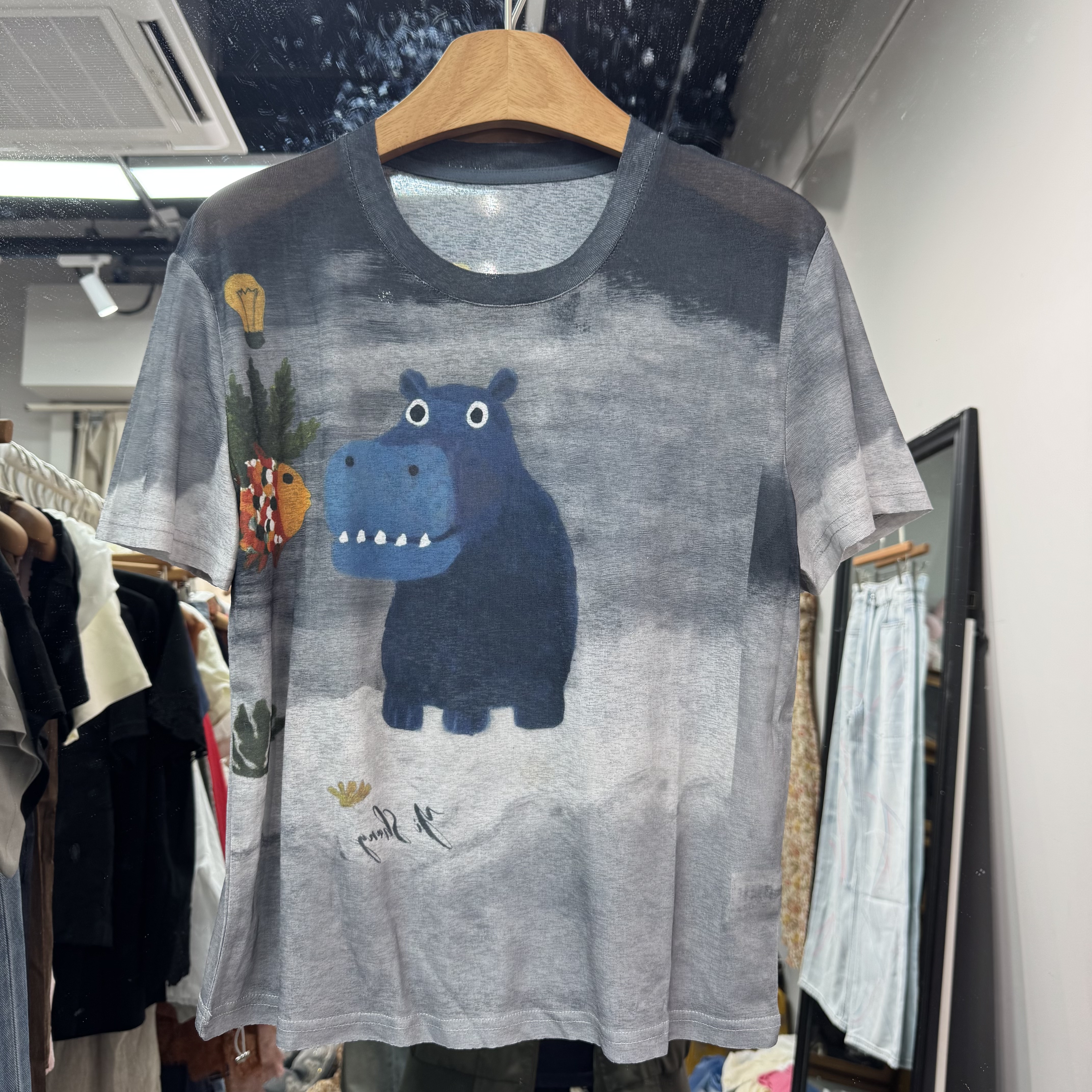 欧洲站2026夏新款时尚圆领长袖卡通图案网纱透视T恤女潮3813-1