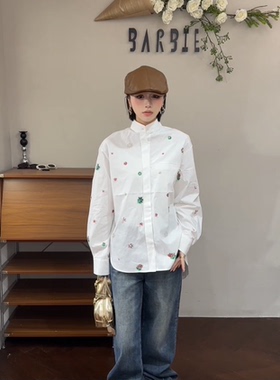 欧洲站2025冬新款时尚立领重工刺绣百搭减龄长袖立领衬衫女16018