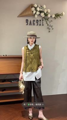 BAR BIE/2025早秋款欧货高端浮雕提花洋气飘带轻奢国风马甲69799