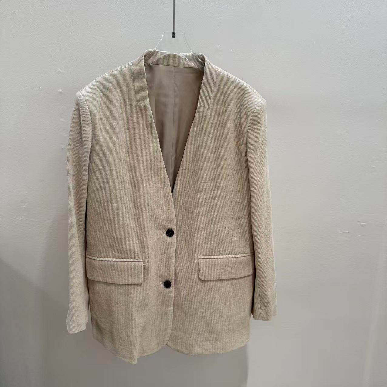 欧洲站2026春新款欧货无领两粒扣浅色系休闲百搭西装外套女FV680