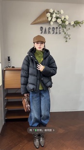 欧洲站2025冬新时尚连帽拉链衣底收缩绳保暖拼色羽绒服外套8838