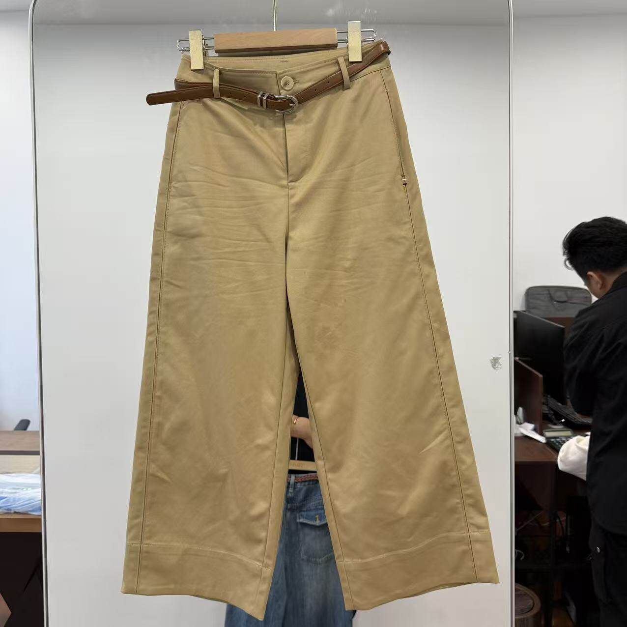 欧洲站2026夏新款欧货时尚简约韩系窄版腰带直筒休闲八分裤