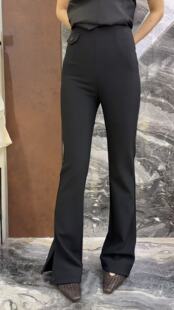 曼曼家2026新款高腰显瘦显高设计感小口袋开叉垂感马蹄微喇裤女