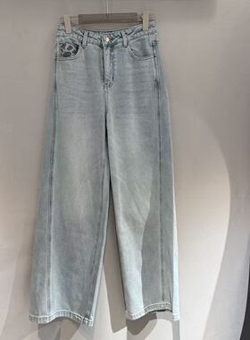 欧洲站2026新款欧货水洗高腰玫瑰烫钻口袋百搭休闲牛仔长裤32329