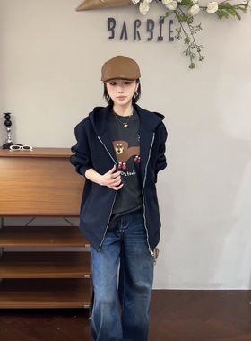 欧洲站2025冬新款时尚连帽拉链卫衣开衫外套宽松慵懒风上衣35536