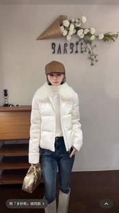 欧洲站2025冬新款时尚羊毛翻领拉链桑蚕丝羽绒服女短款外套潮1222