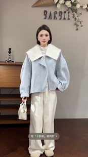 小个子外套25020 大翻领双面羊绒大衣女短款 欧洲站2025冬新款 时尚