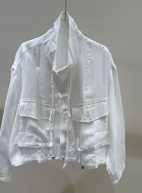 欧洲站2026春新款欧货时尚休闲立领大口袋天丝苎麻轻薄外套63367