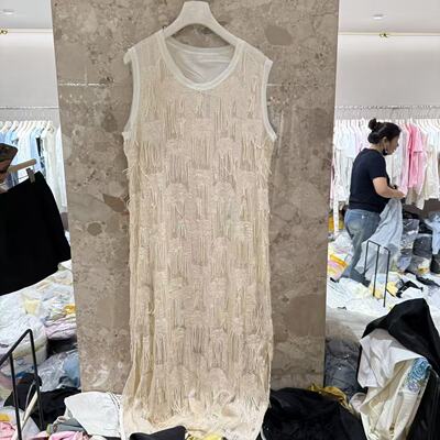 欧洲站2026新款时尚高级氛围感流苏重工亮片气质无袖连衣裙9011