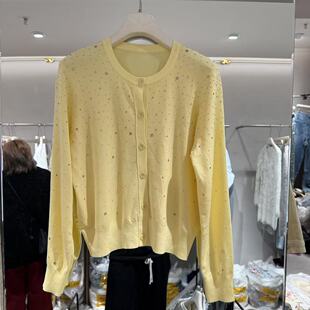 欧洲站2026新款 女26026 温柔恬静圆领亮晶晶烫钻舒适百搭针织开衫