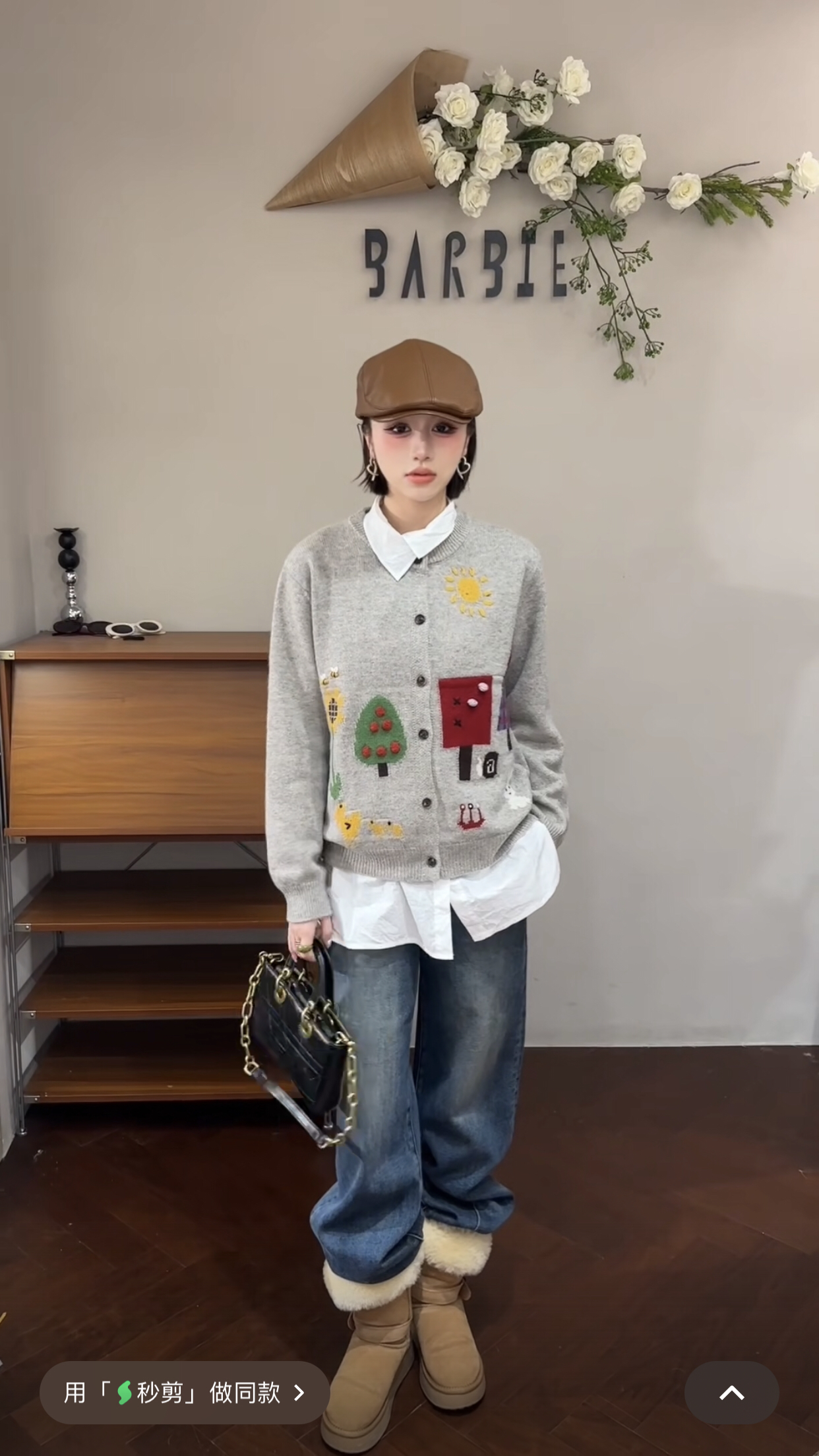 欧洲站2025新冬季卡通图案可爱减龄甜美单排扣针织开衫毛衣72886