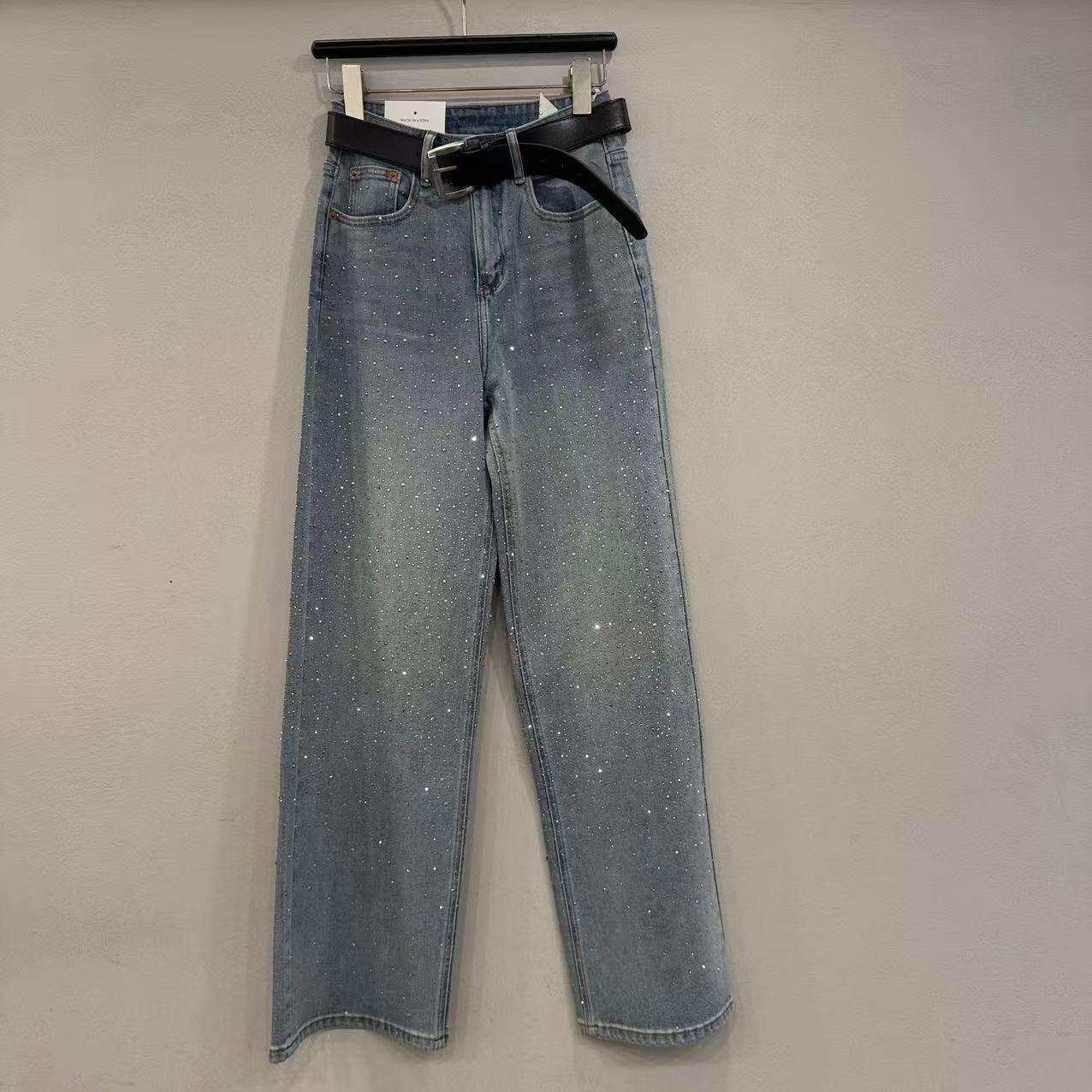 欧洲站2026春季新款欧货高腰重工烫钻满天星时髦直筒牛仔裤81737