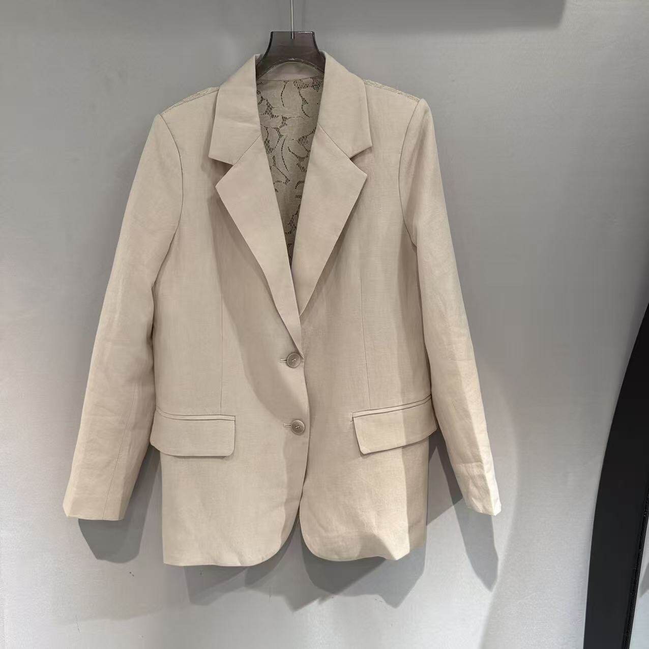 欧洲站2026新款欧货翻领后背蕾丝拼接职业通勤百搭西装外套女1181