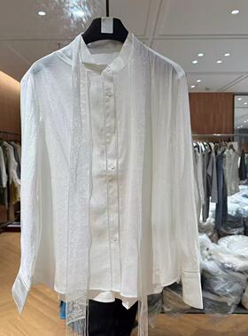 欧洲站2026春新款法式立领蕾丝飘带设计感百搭人丝衬衫上衣611256