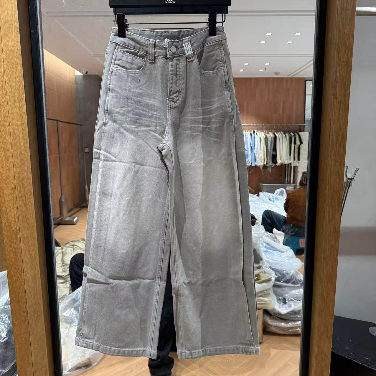 欧洲站2026春新款欧货显瘦窄版渐变百搭休闲阔腿中性牛仔裤女L044