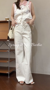 女长裤 重工刺绣花朵高腰显瘦直筒牛仔裤 9010 时尚 欧洲站2026春新款