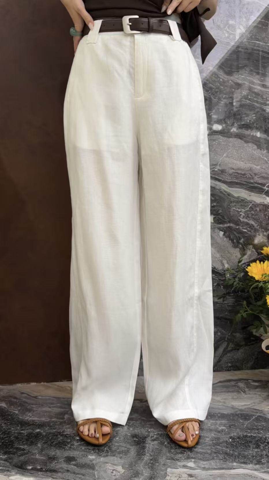 曼曼家2026夏新款高端天丝亚麻薄款宽松慵懒风拖地休闲裤子