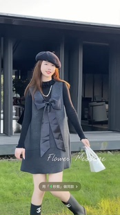 欧洲站2025冬新时尚圆领拼接大蝴蝶甜美可爱少女韩系连衣裙55381