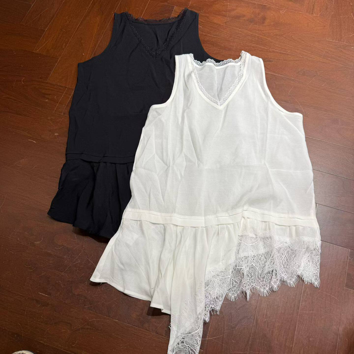 欧洲站2026夏新款叠穿打底背心女内搭拼蕾丝屁帘下摆打底衫66050