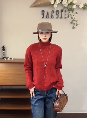 欧洲站2025冬新款时尚半高领纯色百搭显瘦针织衫毛衣女潮86201
