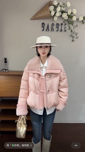 欧洲站2025冬新时尚翻领水貂毛拼接短白鹅绒减龄羽绒服外套2218