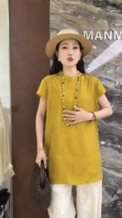 上衣小衫 立领斜襟暗纹提花气质国风短袖 欧货时尚 曼曼家2026新款