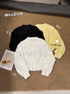 圆领木耳边拼接蕾丝花边衬衫 欧货时尚 女6098 新款 欧洲站2026春季