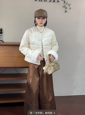 欧洲站2025冬新时尚圆领盘扣蝴蝶刺绣保暖新中式羽绒服外套28598