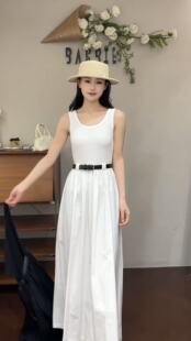 欧洲站2026新款欧货气质简约圆领腰带款修身显瘦背心连衣裙0110