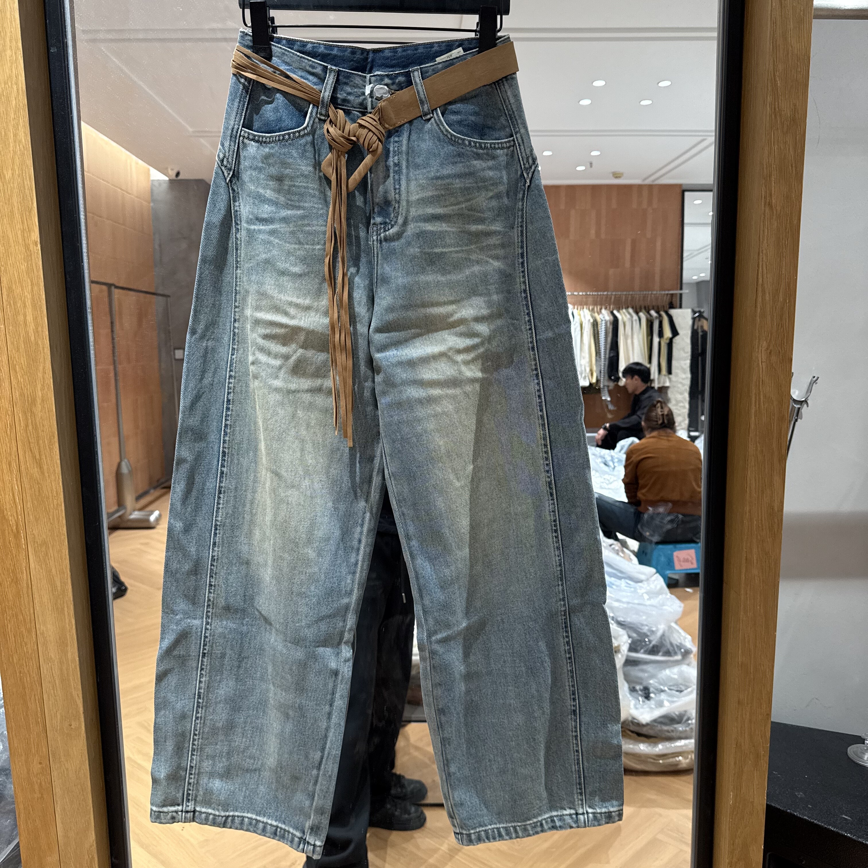 欧洲站2026春季新款欧货简约休闲流苏腰显瘦复古水洗阔腿裤牛仔裤