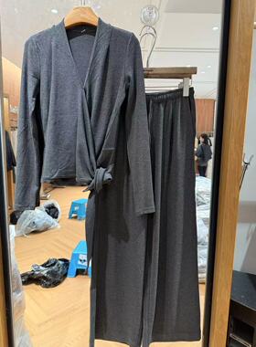 欧洲站2026春新款时尚V领系带收腰显瘦针织衫+阔腿裤两件套1308S