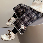 子秋冬季 外穿儿童一体绒格子裤 宝宝冬装 女童加绒裤 洋气束脚阔腿裤