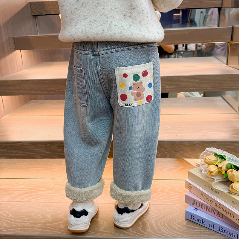 女童加绒裤子冬季一体绒加厚洋气