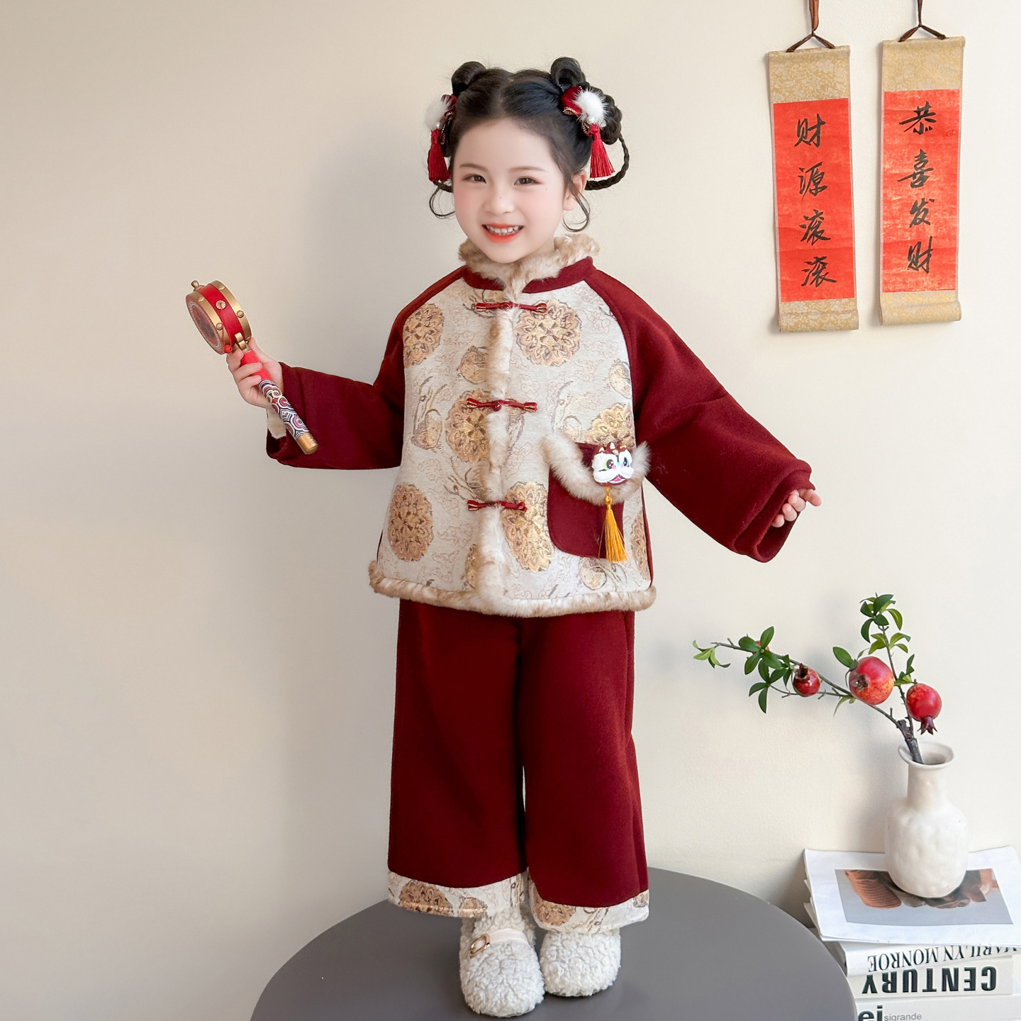 拜年服女童国风套装冬装新年衣服