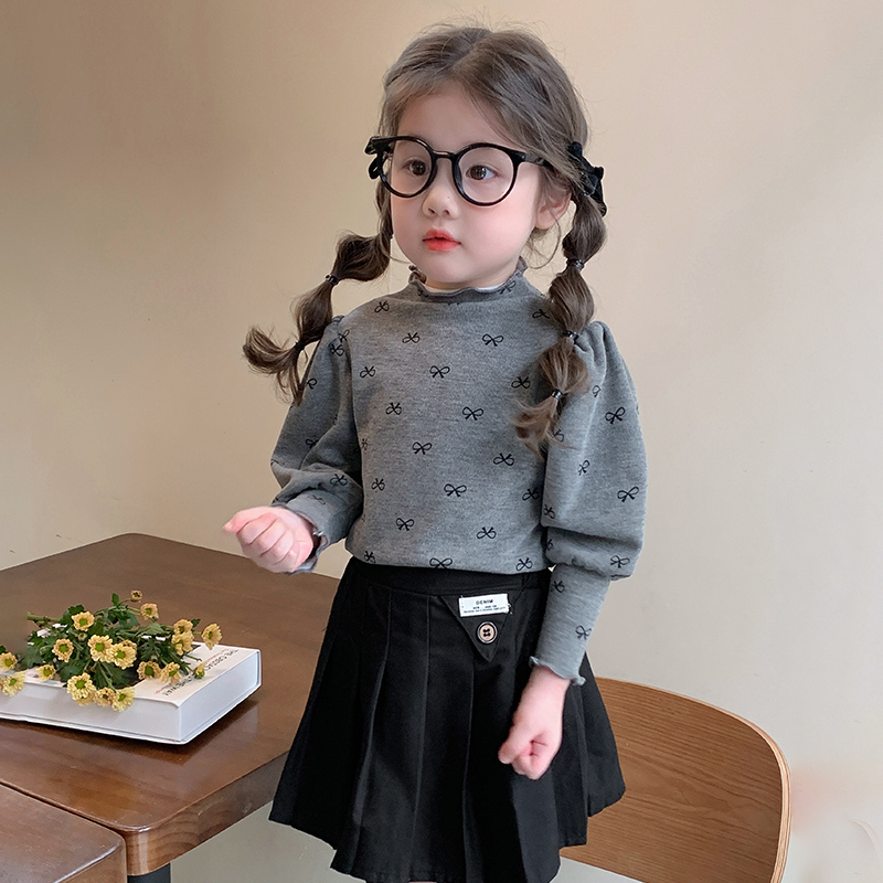 女童秋冬加绒打底衫洋气内搭t恤