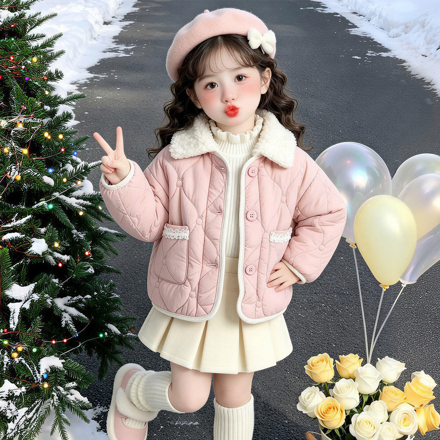 女童加绒棉衣外套秋冬季小童洋气儿童夹棉加厚女宝宝冬装短款棉服