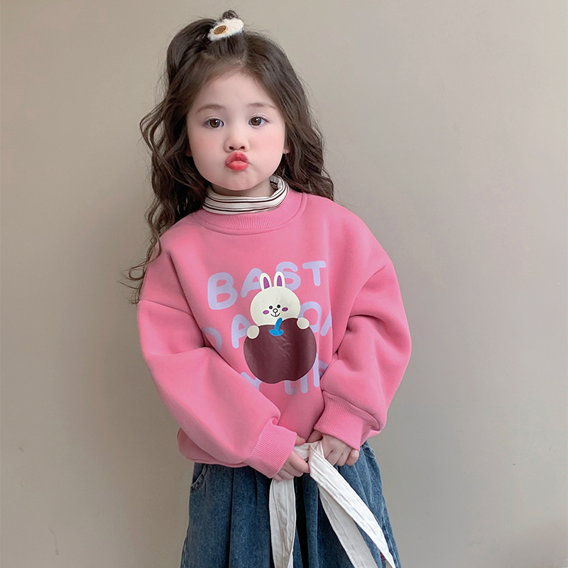 女童加绒卫衣秋冬洋气假两件上衣