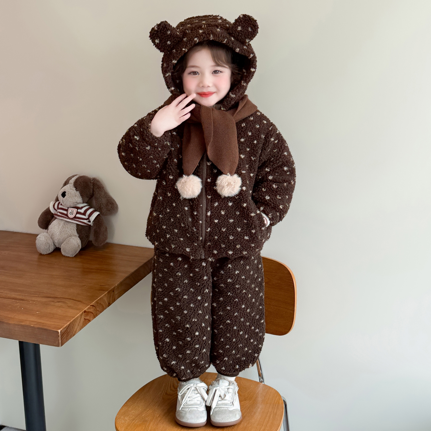 女童夹棉棉服套装冬装巨好看儿童加绒加厚冬季宝宝棉衣棉裤家居服