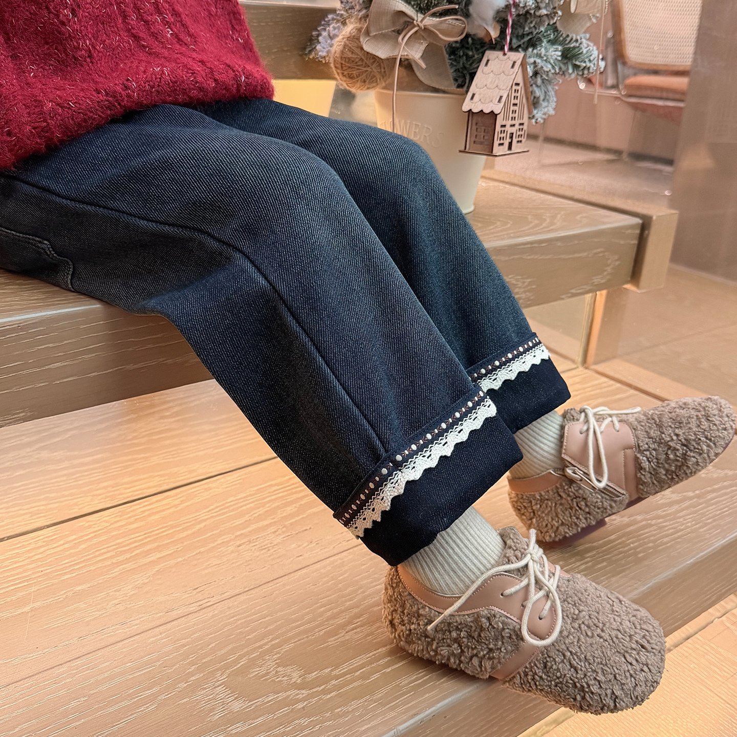 女童超好看加绒裤子冬季加厚保暖