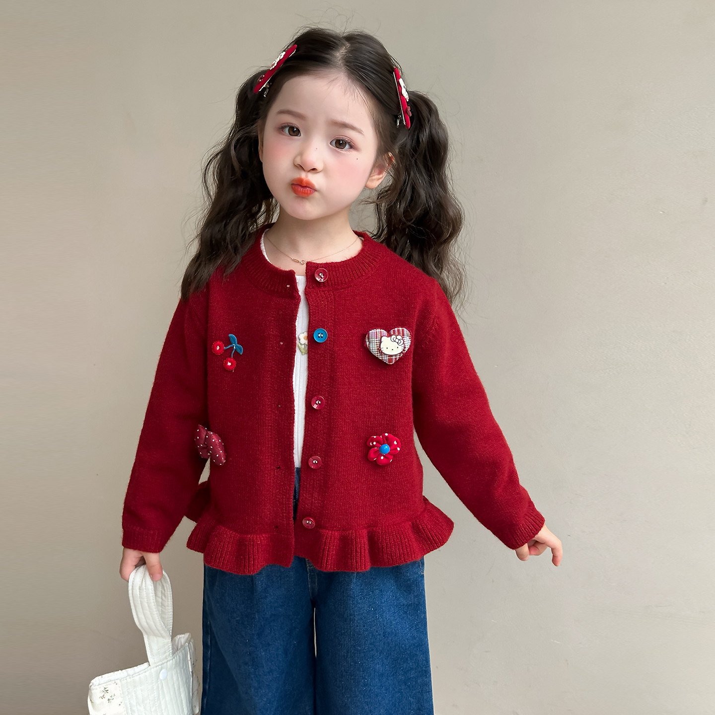 女童毛衣开衫外套秋冬季2025新款儿童宝宝冬装针织衫内搭红色上衣,童装/婴儿装/亲子装,毛衣/针织衫,淘宝优惠券,粉丝福利购,淘宝优惠卷