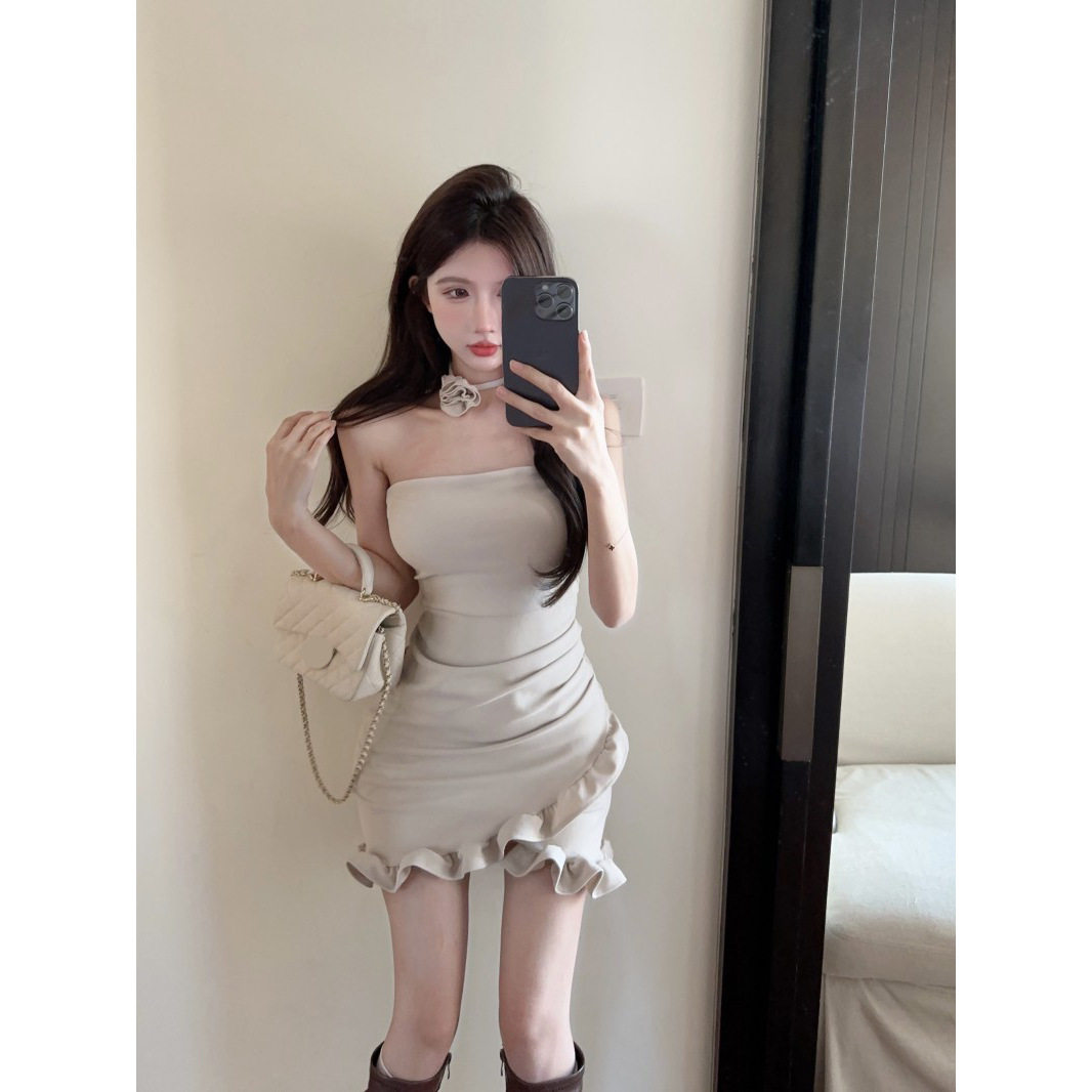 纯欲辣妹荷叶边性感抹胸连衣裙女连衣裙