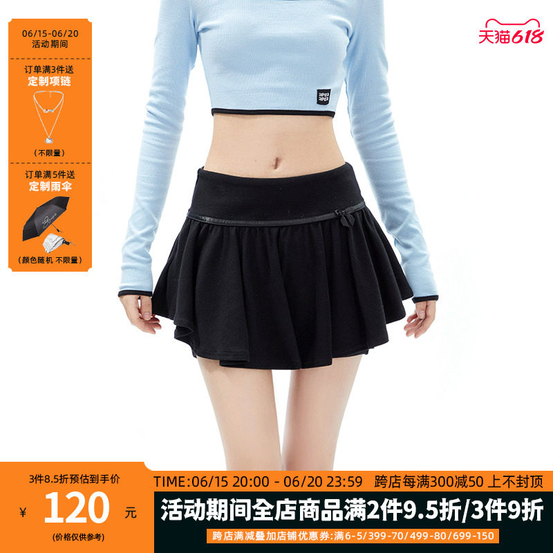 APEA2023春夏芭蕾风短裙裤女辣妹针织蝴蝶结显瘦A字蛋糕半身裙子J