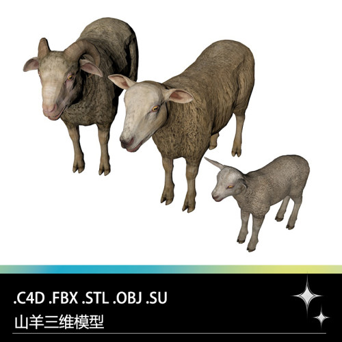 C4D FBX STL OBJ SU Blender羊羔山羊绵羊小羊动物三维3D模型素材