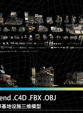 C4D Blend FBX OBJ弃物军事基地哨岗侦察站作战室铁丝网废资模型