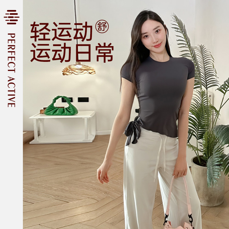 绑带瑜伽短袖女透气百搭瑜伽服上瑜伽t恤