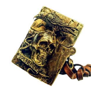 食肉者打火机敢死队骷髅纯黄铜纯银手工厚重盔甲煤油个性铸造雕刻