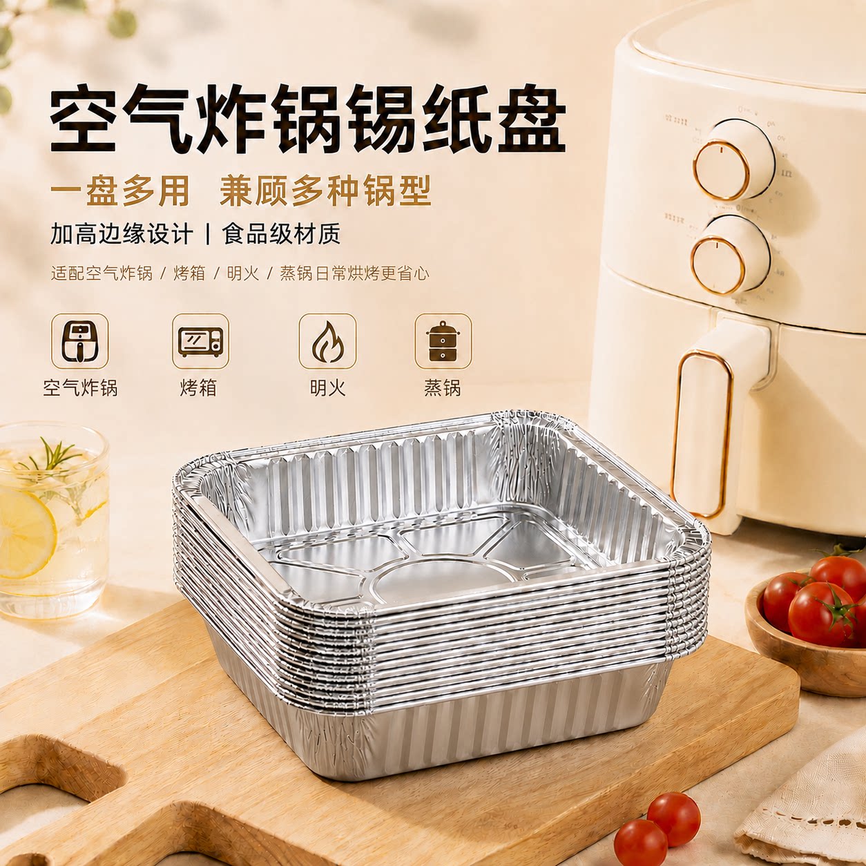 空气炸锅专用方形食品级烧烤锡纸盘家用加深锡箔纸烤箱用铝箔餐盒