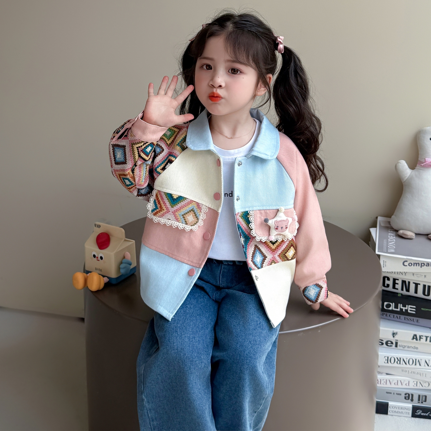 女童秋装牛仔外套2025新款女孩中小童洋气撞色外穿上衣女宝宝衣服